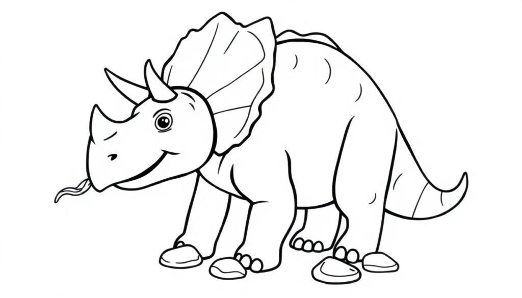 Ausmalbild Triceratops, freundlicher Dinosaurier zum Ausmalen