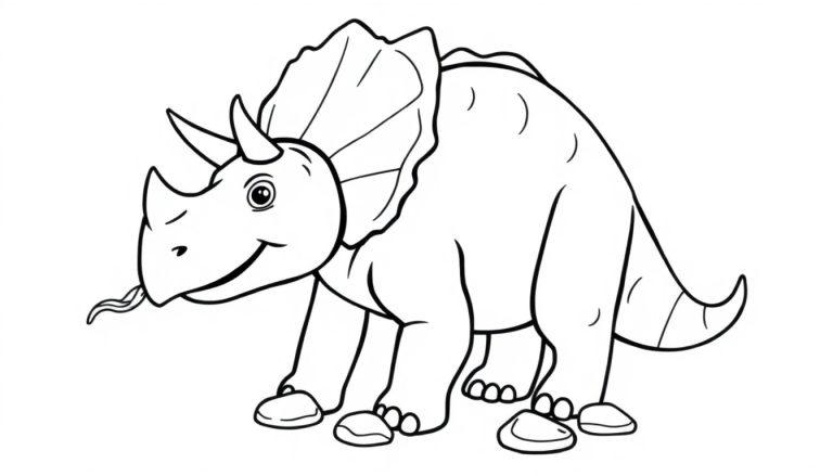 Ausmalbild Triceratops, freundlicher Dinosaurier zum Ausmalen